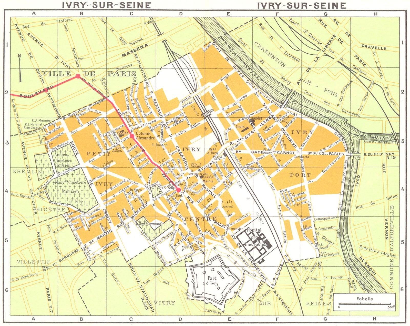 PARIS. Ivry-Sur-Seine 1920 old antique vintage map plan chart
